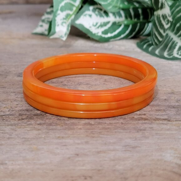 Marbled Orange Bakelite Bangles Set Of 3 Seasonal Fall Jewelry Tested - Picture 2 of 8